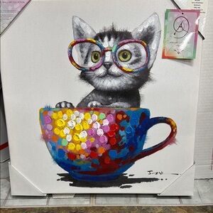 Colorful Cat in Cup Canvas Art